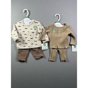 Little Planet Carters Unisex Baby 3M Set 2 Long Sleeve Tops & Pants Organic Tan